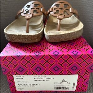 Tory Burch Brown Sandals with Iconic Logo and Jute Trim
